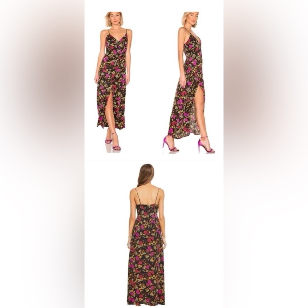 ASTR the Label Black and Pink Floral Maxi Dress w/ Ruching